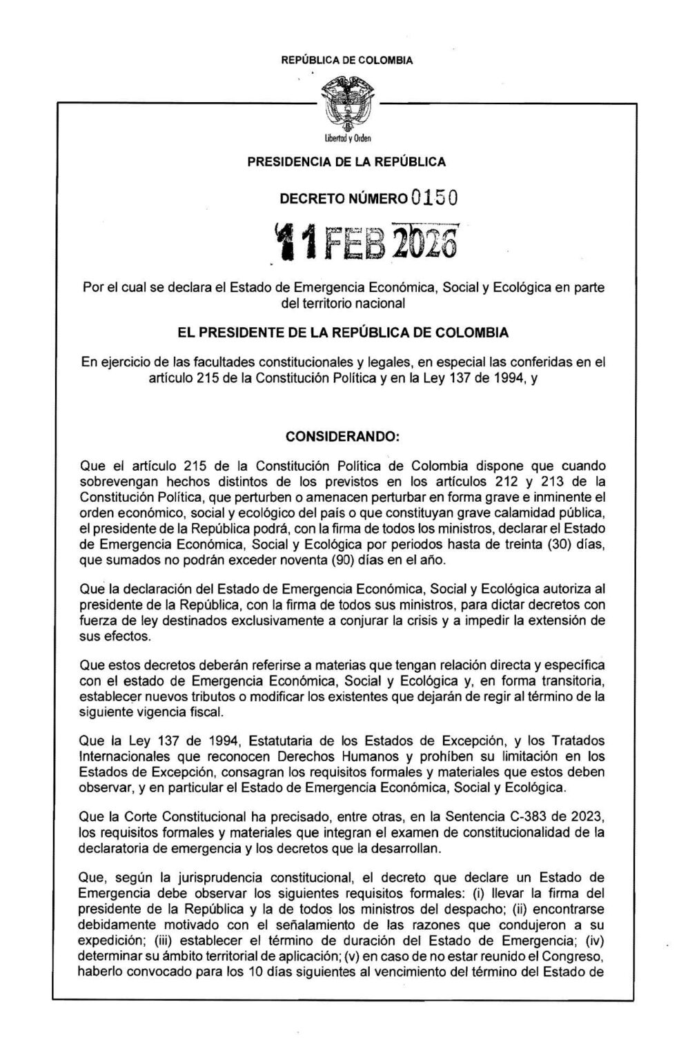Gobierno declara Estado de Emergencia Económica, Social y Ecológica en ...